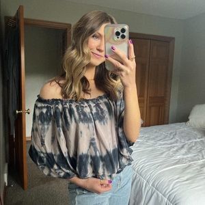 tie-dye off-the-shoulder top